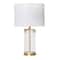 Hello Honey® Glass & Metal Brushed Gold Lamp with White Linen Shade